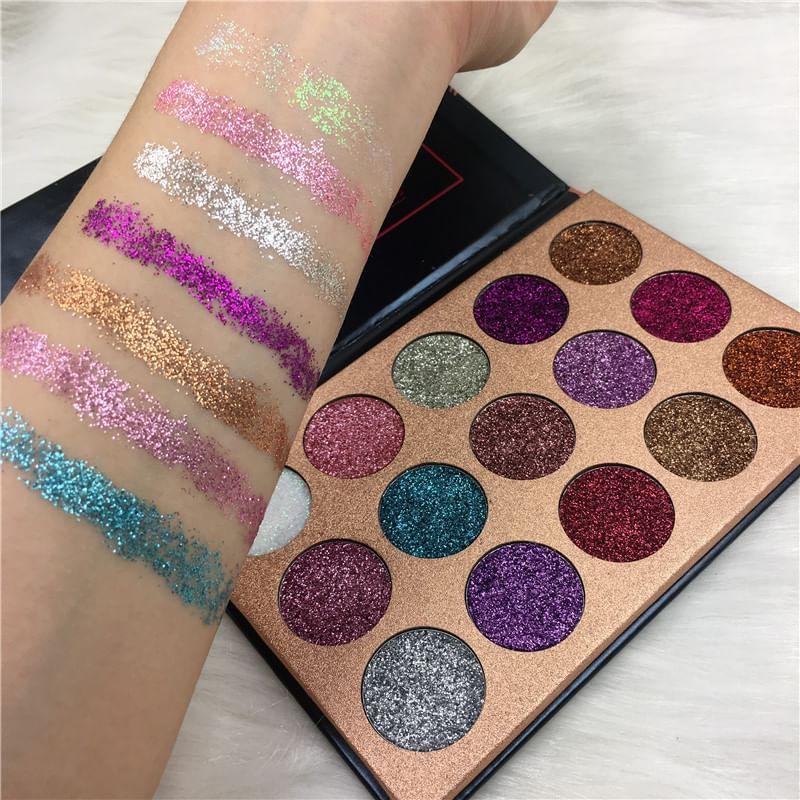 BEAUTY GLAZED - Палетка теней для век из 15 прессованных глиттерных оттенков