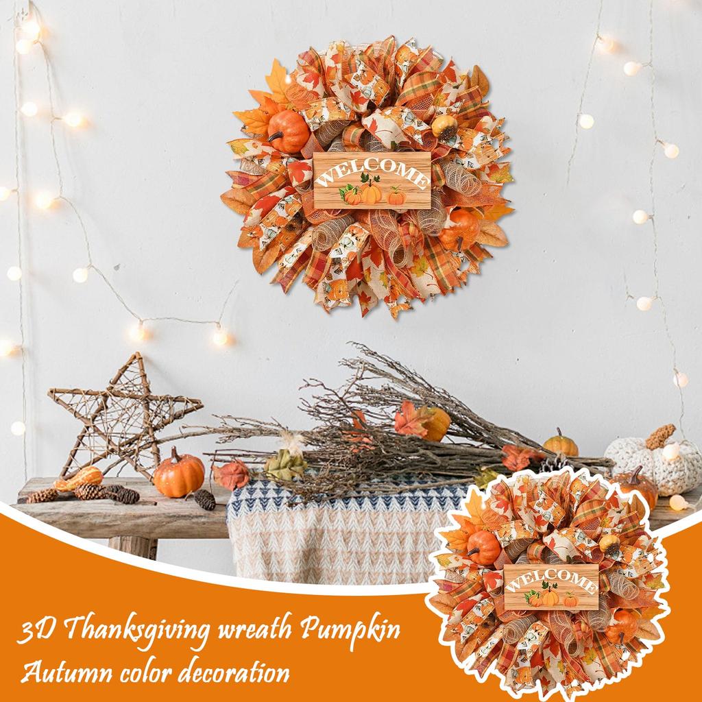 3D Thanksgiving Decorative Wreaths Pumpkin Ribbon Wreaths Color Decorations