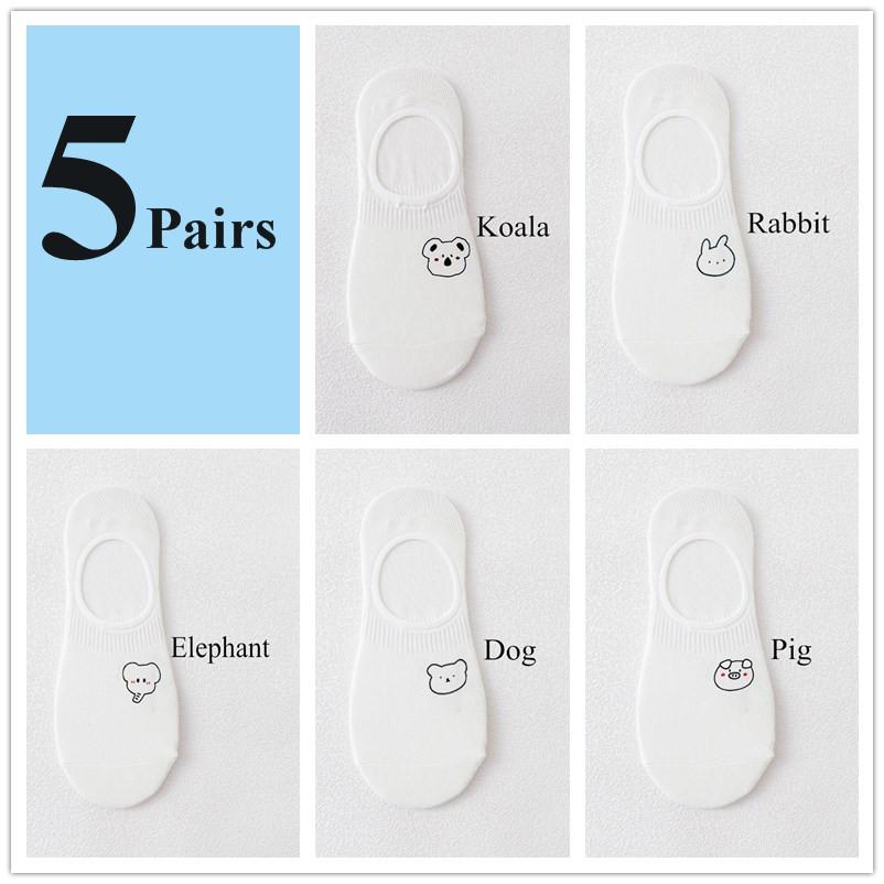 5 пар/лот короткие носки для женщин летние белые носки с изображением кролика, коровы, панды, коалы, животных, милые, забавные, счастливые, носки без присмотра