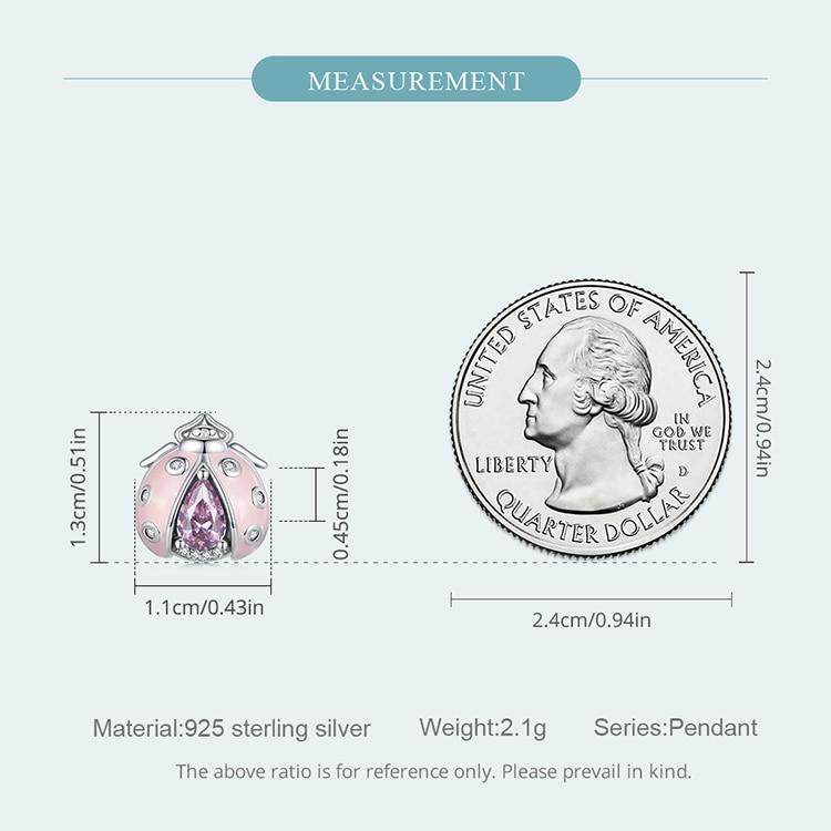 WOSTU 925 Sterling Silver Pink Enamel Ladybird Beads Pink Zircon Ladybug Charms for Women Bracelet and Bangle DIY Fine Jewelry