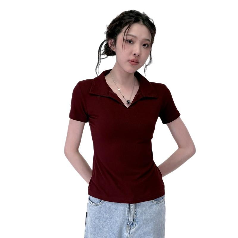 Новая женская футболка-поло с короткими рукавами на лето с уникальным дизайном плиссировки и приталенной талии