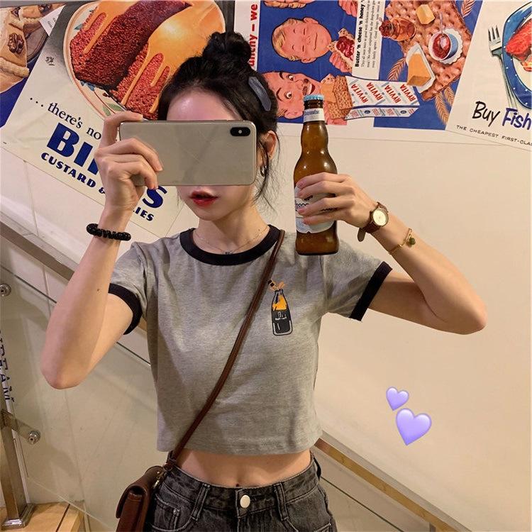 Короткая облегающая рубашка с короткими рукавами для женщин, топы на лето, сексуальная футболка с открытым пупком для женщин, повседневная одежда