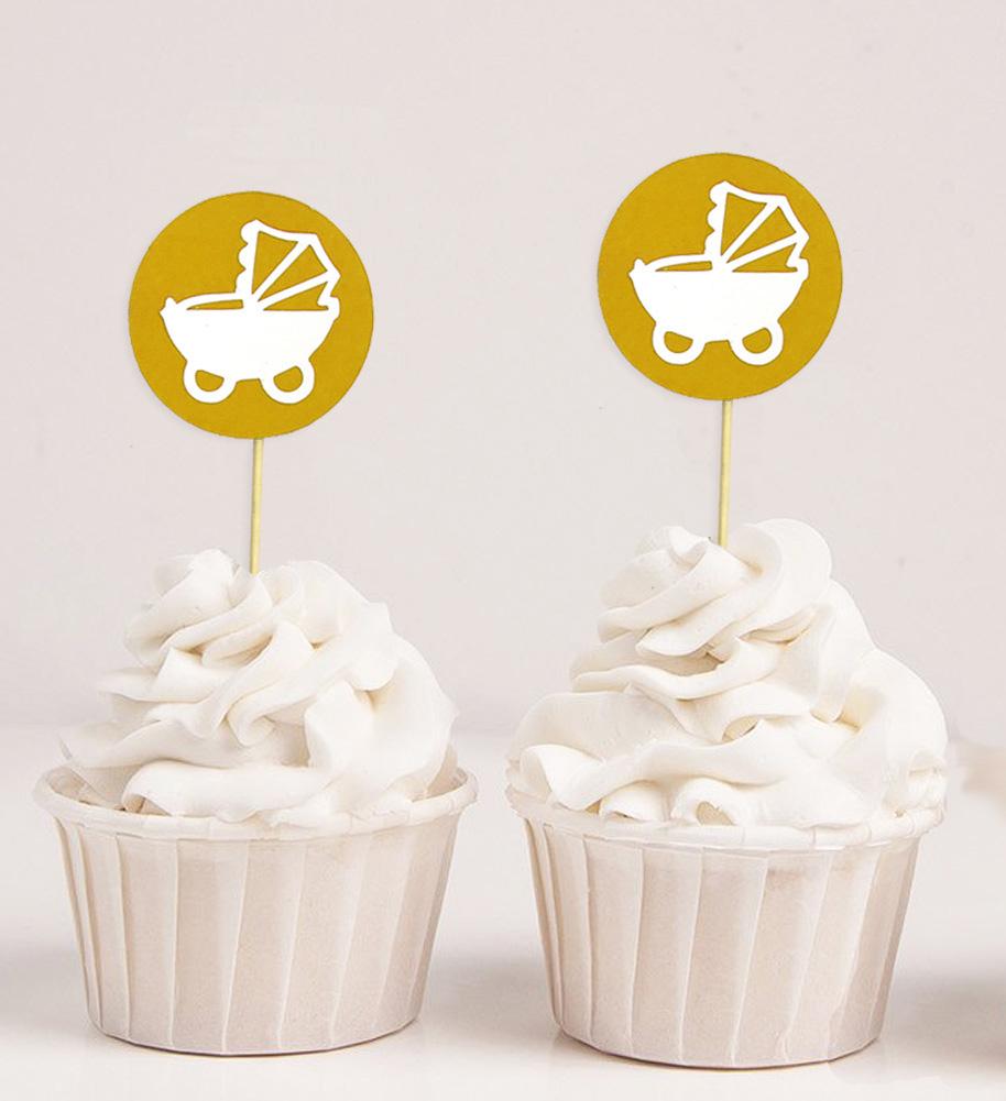 Darling Souvenir Baby Pram Baby Shower Cupcake Toppers Dessert Decorations - Pack Of