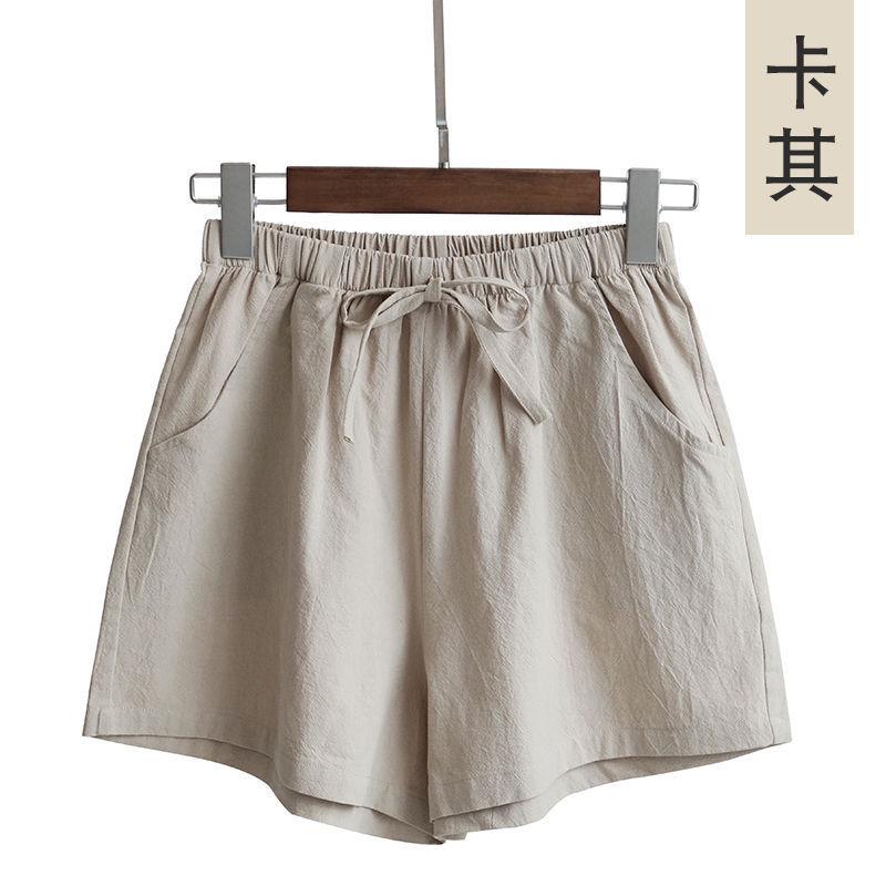 Spring and Summer New Cotton and Linen Shorts Women's Outer Wear Thin A- Shown Wide Leg High Waist Slimming Plus Size Loose Casual Shorts for Women