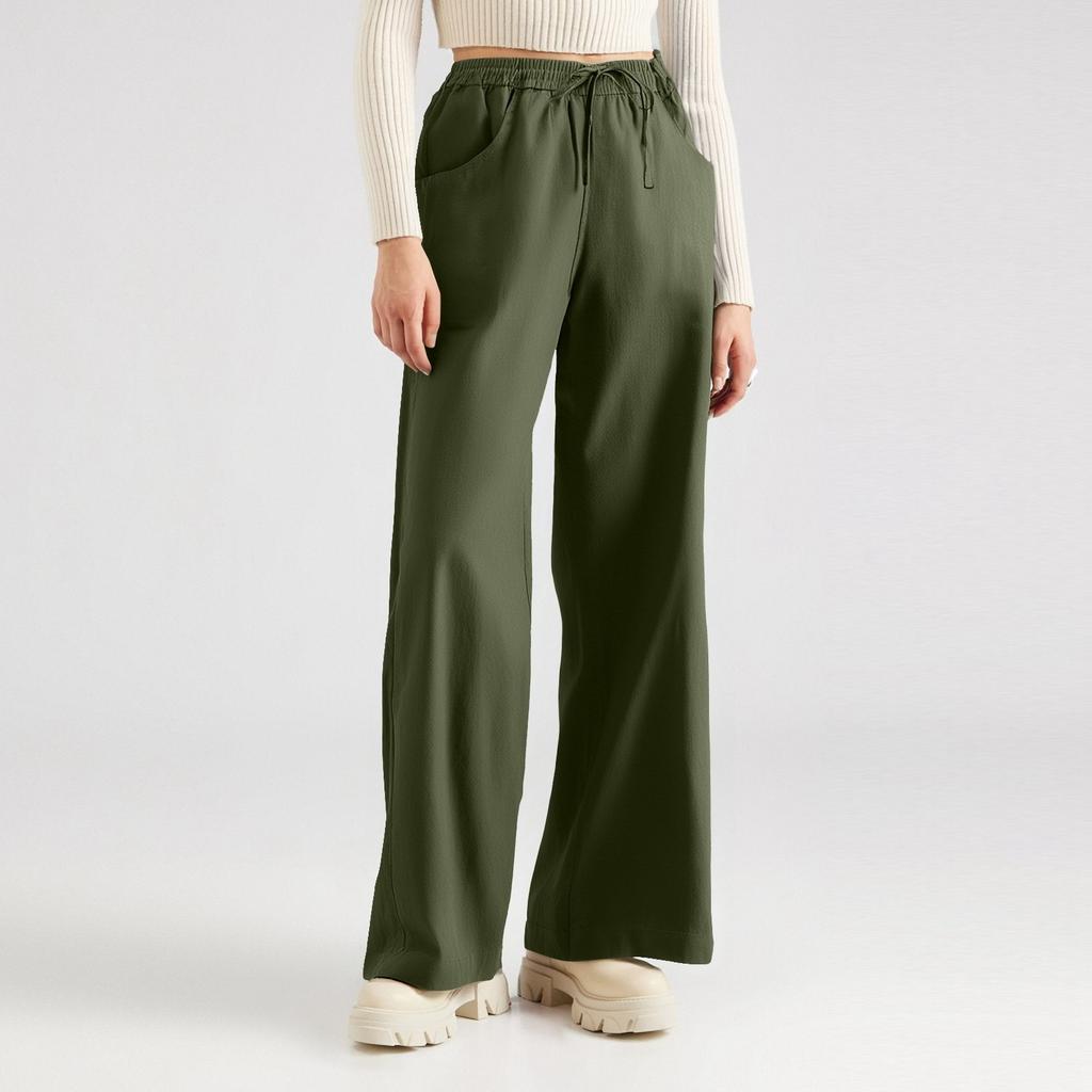 Women's Solid Color Wide Leg Pants With Elastic Waistband, Straight Leg, Loose Casual Pants