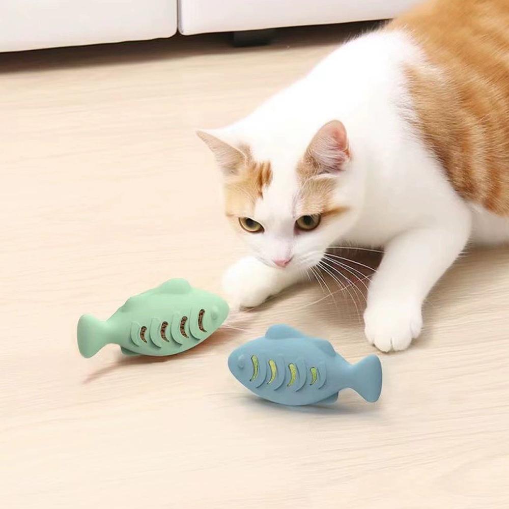 Интерактивная игрушка-кормушка для кошек для домашних кошек Синяя Лакомство и кошачья мята Наполнитель Захватывающая силиконовая рыбка-жевачка для ухода за зубами