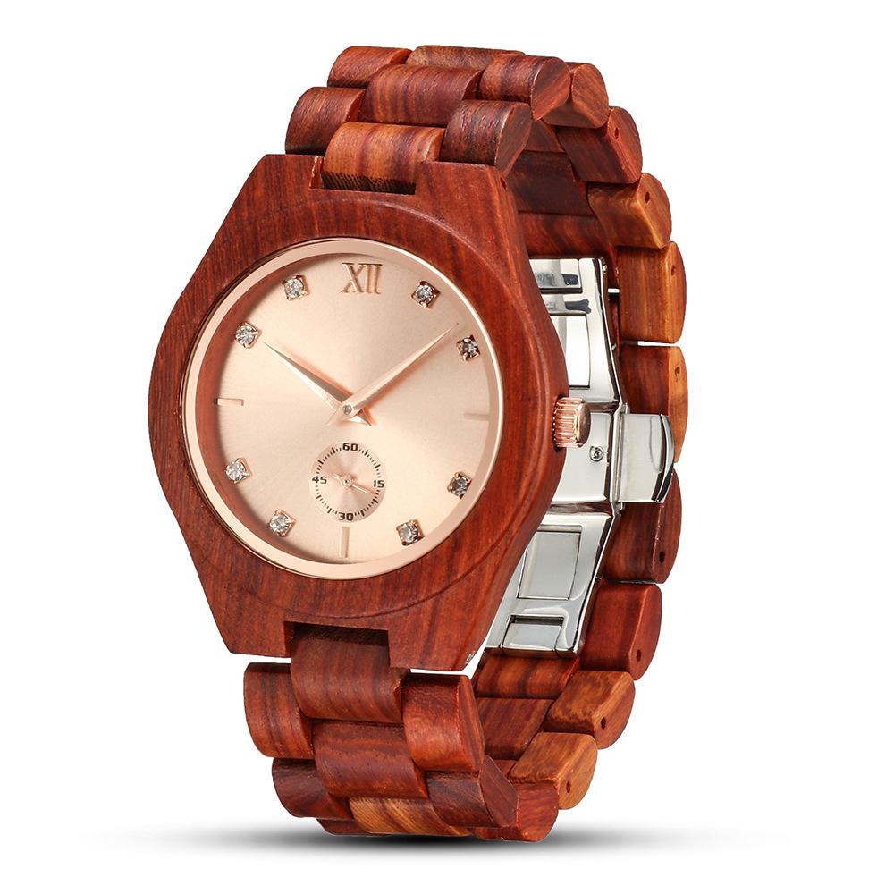 Wood Wrist Watch For Women Simulated Diamond Dial Wooden Clock Wife Girlfriend Fashion Anniversary Giftsfor Ladies