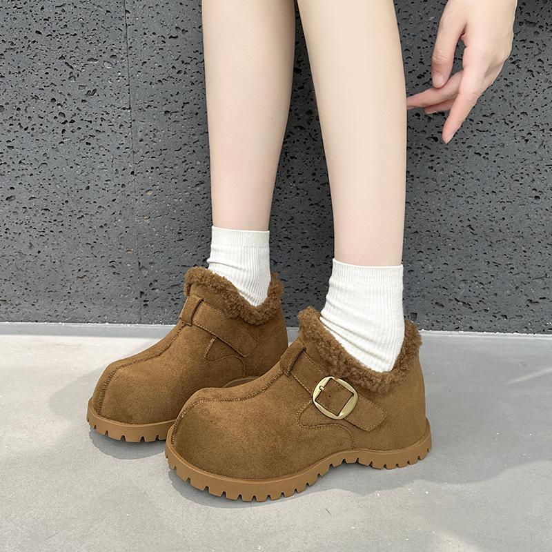 Thick-soled heightening all-inclusive Birkenstock shoes women's shoes piled and thickened thermal cotton shoes lamb wool shoes
