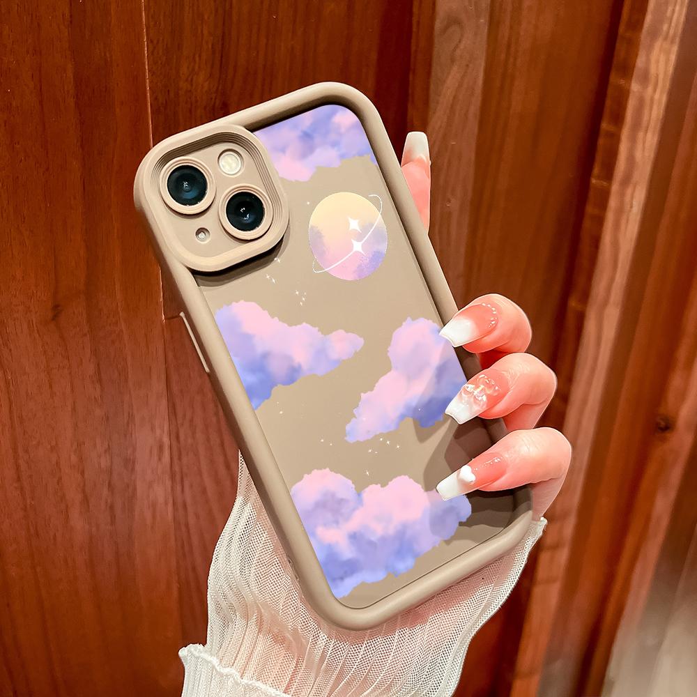 Для iPhone 16 15 Pro Max Redmi Note 13 12 11 Pro Samsung S24 Plus S24 Ultra A52 A72 A54 Мягкий силиконовый чехол для телефона с рисунком в виде фиолетовых облаков
