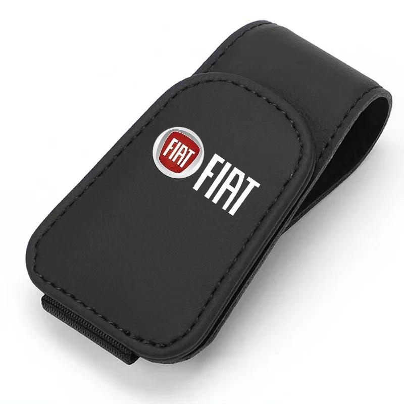 HJUDQ1 1Pc Durable Leather Car Sunglasses Clip for Fiat Abarth 500e Tipo 500 500x Panda Punto Doblo Sun Visor Card Holder Auto Parts
