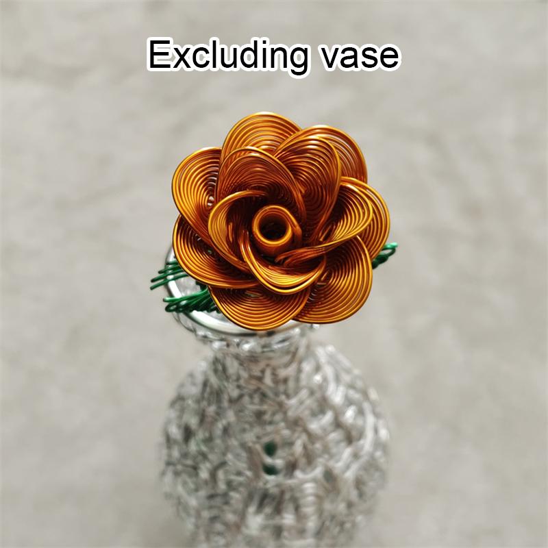 1PC Artificial Flower Couple Rose Gift Handmade Woven Rose Handicrafts Ornaments Aluminum Wire Rose Metal Model 23cm