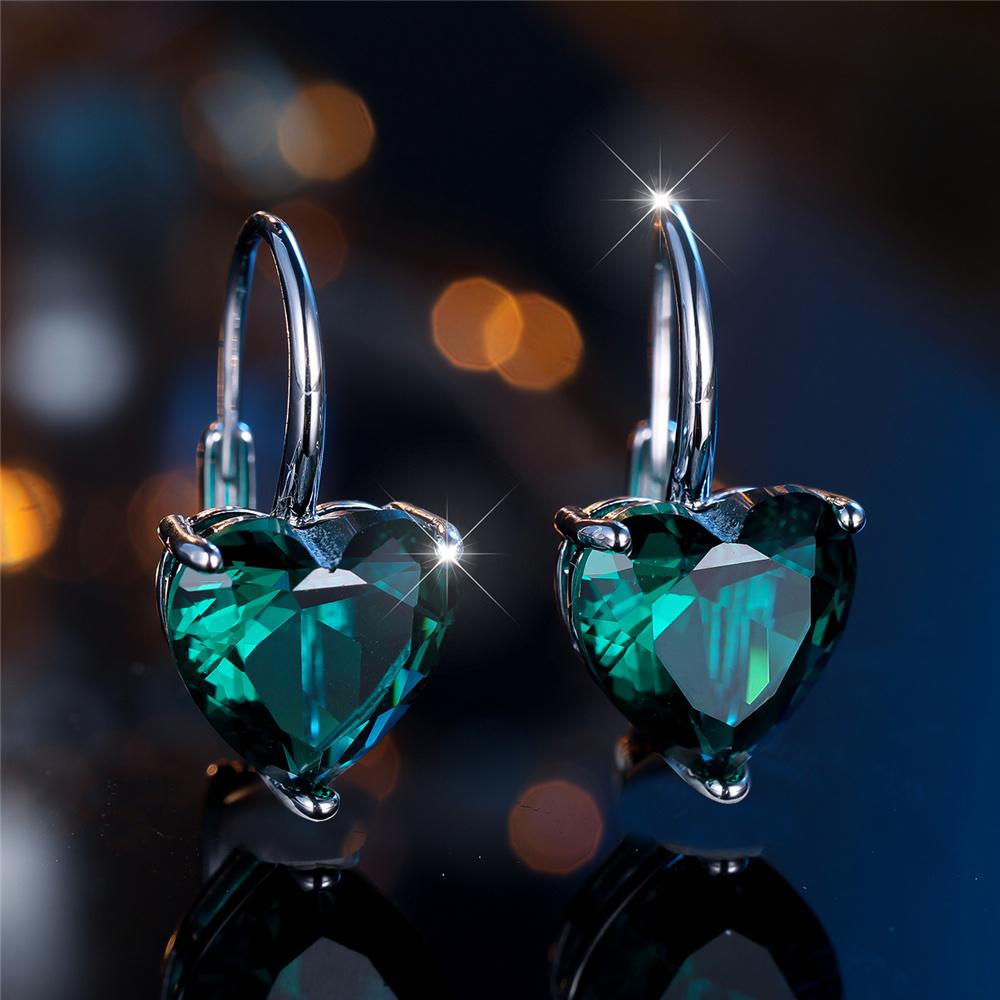 Нежные серьги-кольца в форме сердца с зеленым кристаллом для женщин, темпераментные серебряные украшения для банкета, подарок
