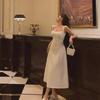 Women's Elegant Black & White French Suspender Dress - Summer/Spring Slim Fit