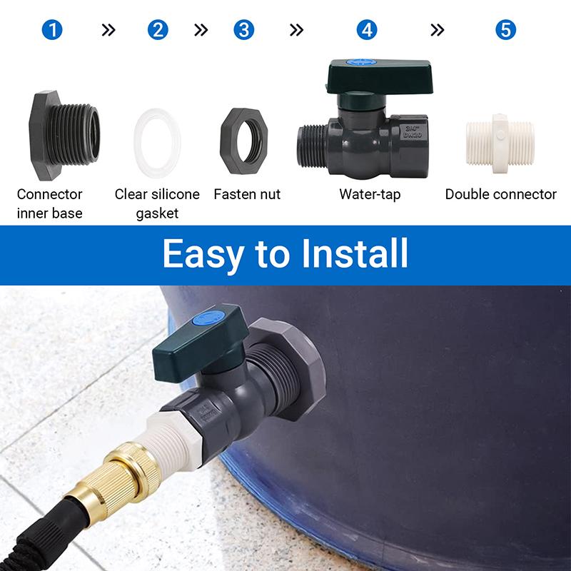 Pvc Rain Barrel Diverter Kit 3/4 Inch Rain Barrel Valve Rain Barrel Spigot Kit With Bulkhead Fitting Hose Faucet Adapter