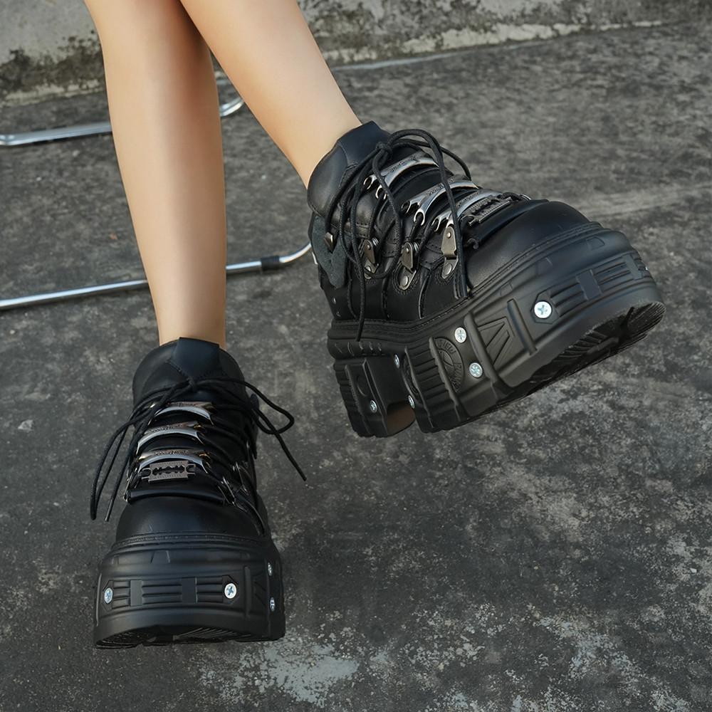 Новые весенние женские ботильоны в панк-стиле для женщин, на шнуровке, с круглым носком, на толстой подошве-платформе, ботильоны для женщин, черные мужские кроссовки