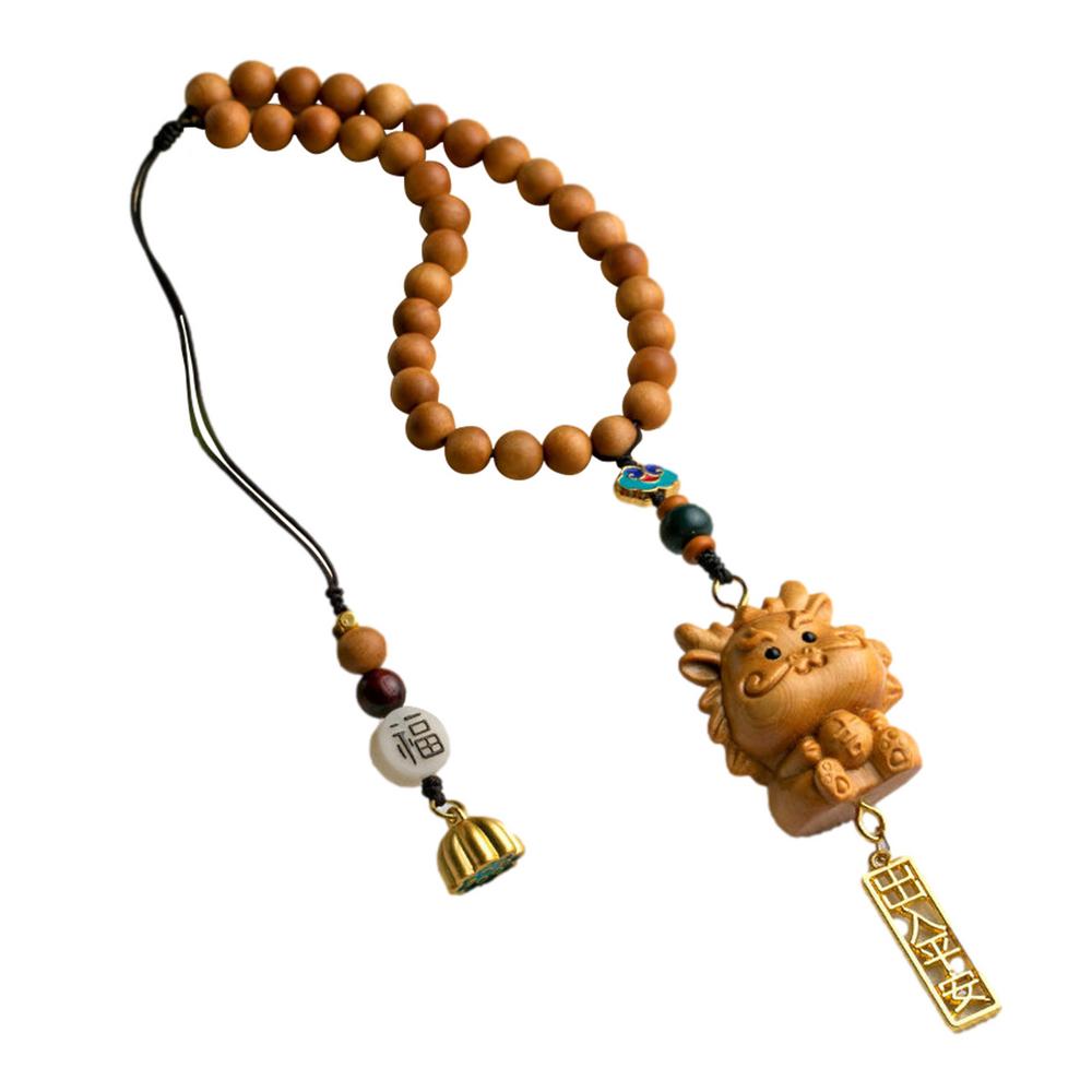 Подвеска из бисера с изображением дракона со знаком зодиака Подвеска из сандалового дерева с изображением дракона из дерева Декоративное украшение для автомобиля в виде зеркала заднего вида