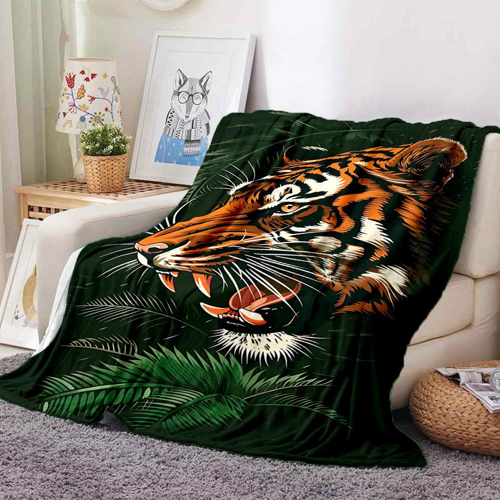 1pc Tiger Print Blanket Lightweight Flannel Blanket Throw Blanket For Sofa, Bed, Travel, Camping, Livingroom, Office yy251015156