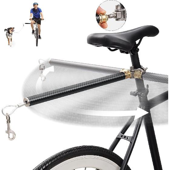 Dog Bike Leash with Built-in Buffer Spring, 180° Rotating or Fixed | Quick Attach Mechanism | Thickened Steel Wire Rope | 550-lbs Pull Strength,