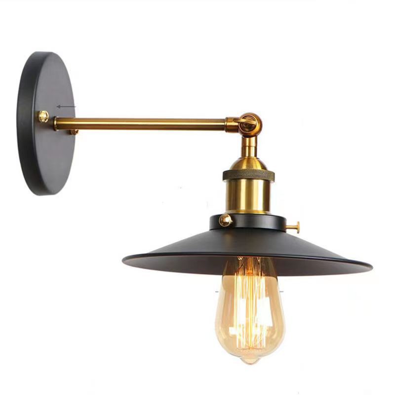 American Style Rural Retro Industrial Style Wall Lamp Iron Bedside Wall Light Staircase Creative Small Black Umbrella Sconce E27