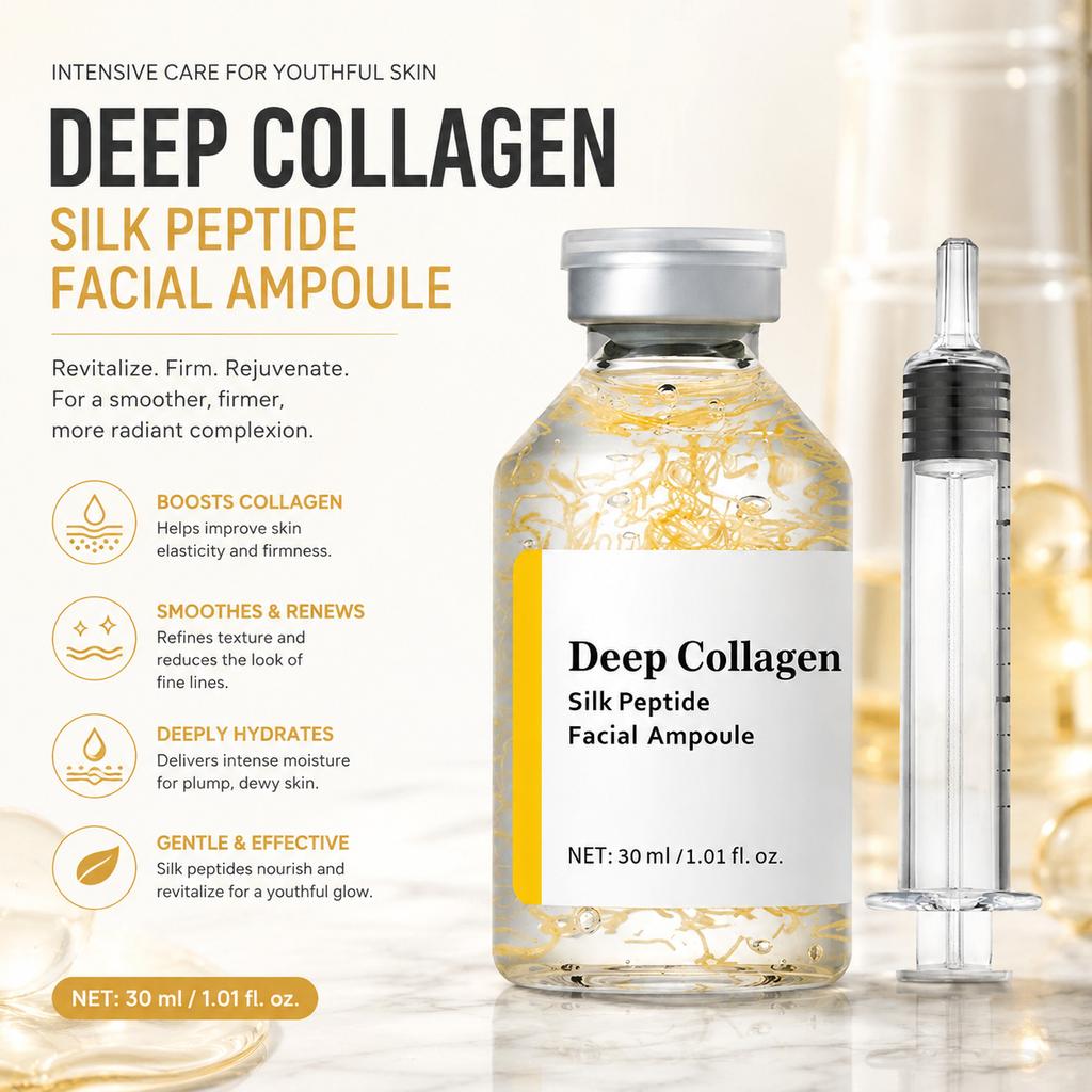Collagen Silk Peptide Firming Ampoule Serum, Anti-Aging Tightening Skin, Brightening, Deep Hydration, All Skin Types, 30ml
