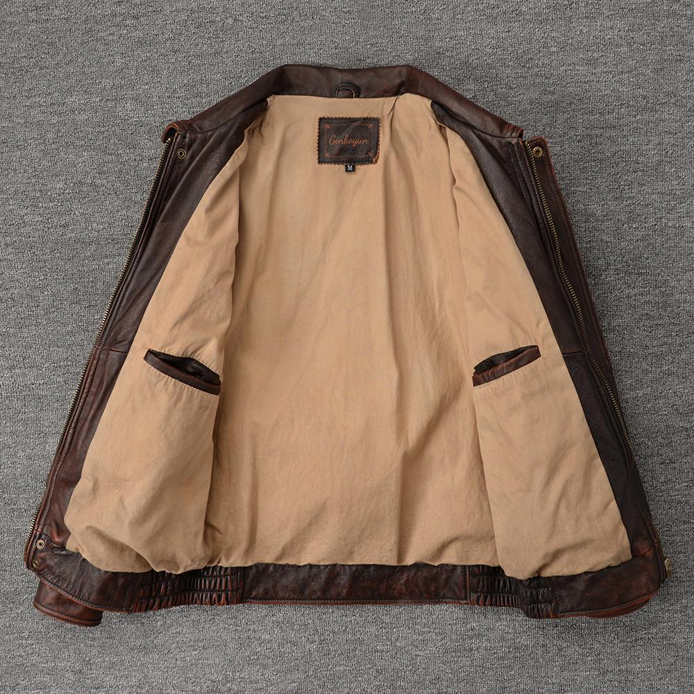 Мужская куртка из натуральной коровьей кожи Настоящая коровья Свободный Оверсайз Стиль Пальто Мужская одежда Весна Осень