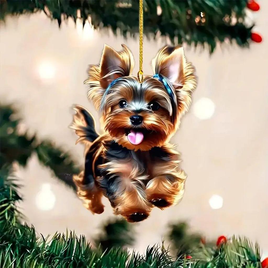 Car Mirror Cute Dog Hanging Lively Playful Yorkie Hanging Ornament for Women Girls Birthday Gifts