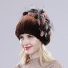 Winter Women Good Elasticity Real Rex Rabbit Fur Hats with Silver Fox Fur Lady Outdoor Warm Knitted Genuine Rex Rabbit Fur Cap