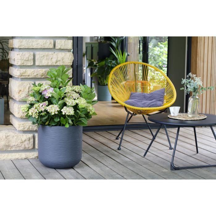 Pot de fleurs Rond 50 cm - EDA - Graphit Up - 67 L - Intérieur/ Extérieur - Décor Graphique - Ø 48,5 x H. 46,2 cm - Gris anthracite