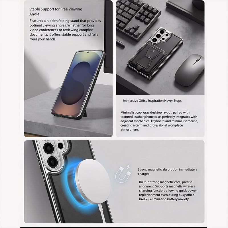 Премиальный кожаный чехол для бизнеса для Samsung Galaxy S26 Edge S25 Ultra S24+ Plus S23 Чехол с магнитным держателем для карт и карманом