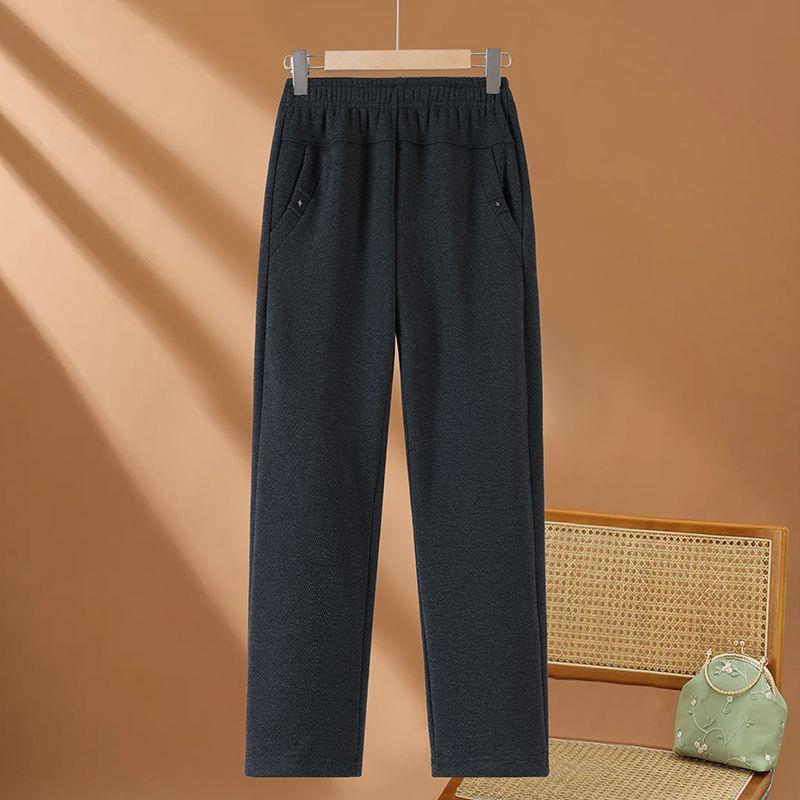 Mom's Spring Style Fleece-Lined Loose High Waist Plus Size Pants for Middle-Aged & Elderly Women