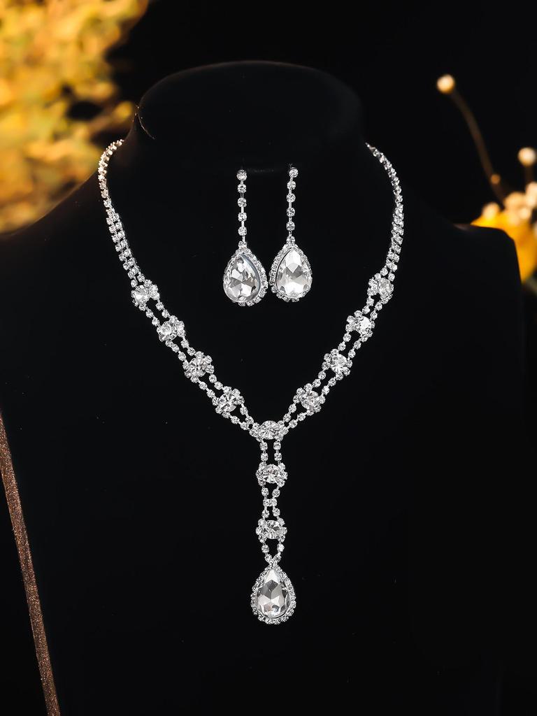 Luxury Bridal Zircon Flower Necklace & Earrings Set - Elegant Wedding Jewelry Accessories