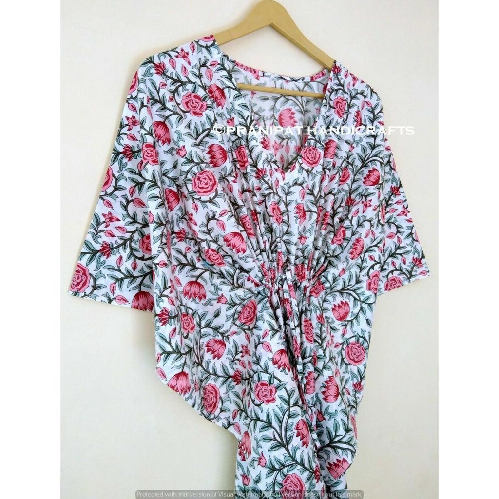 Индийское белое длинное платье с цветочным принтом из хлопка в стиле хиппи макси женское ночное платье-кафтан CKFTN-SCRN-FULL-BUYIT-071