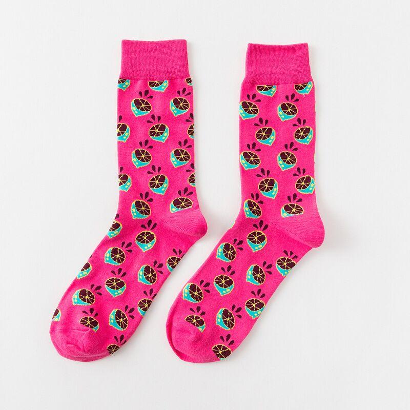 1 Pair Cotton Socks Men Women Street Skateboard Happy Socks Fruit Print Harajuku Gift Apple Pear Banana Lemon Cherry Funny Socks