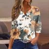 Женская модная повседневная футболка с v-образным вырезом и декоративными пуговицами, рукавом три четверти, с цветочным принтом, топ