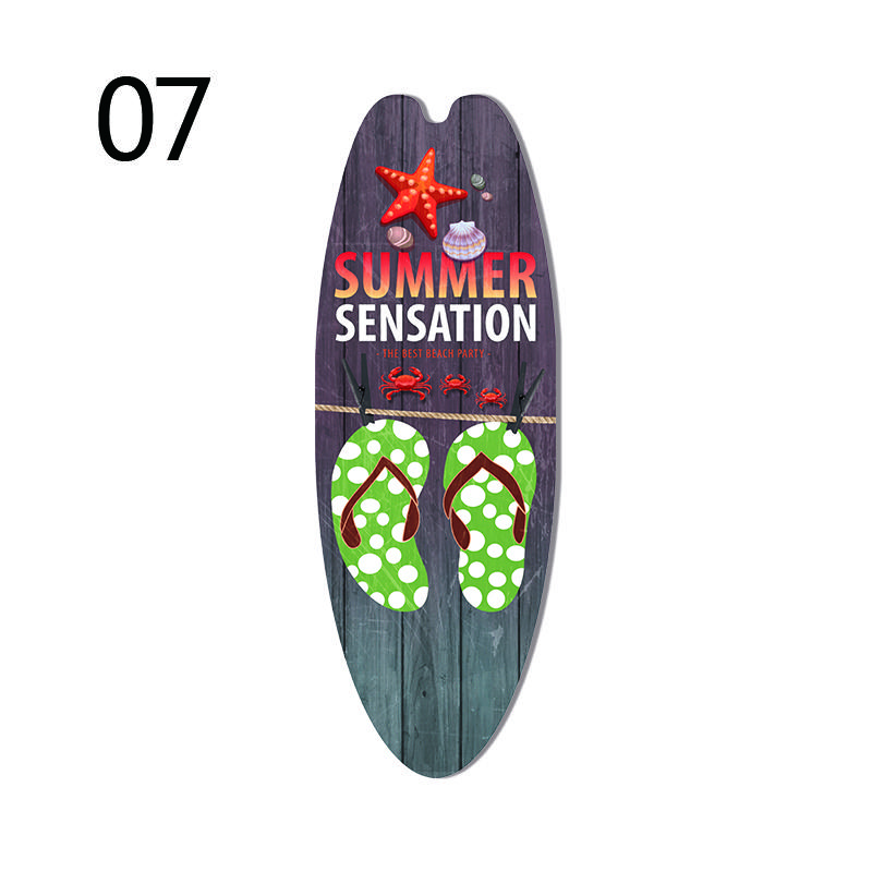 1PC Sea Surfboard Summer Beach Ocean Theme Decorative Wooden Printed Welcome Door Sign Home Board Vintage