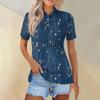 Женская модная повседневная рубашка с короткими рукавами и принтом с лацканами, женские топы на пуговицах
