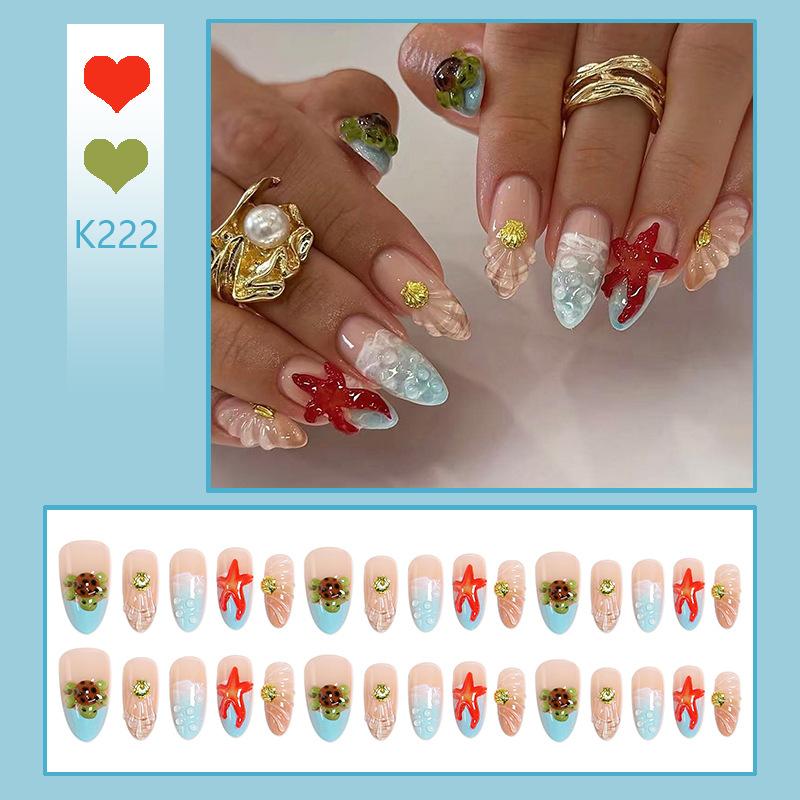 Wearable Nails 3D Three-dimensional Almond Manicure Dot Diamond Shell Starfish Advanced Nails Fake Nails