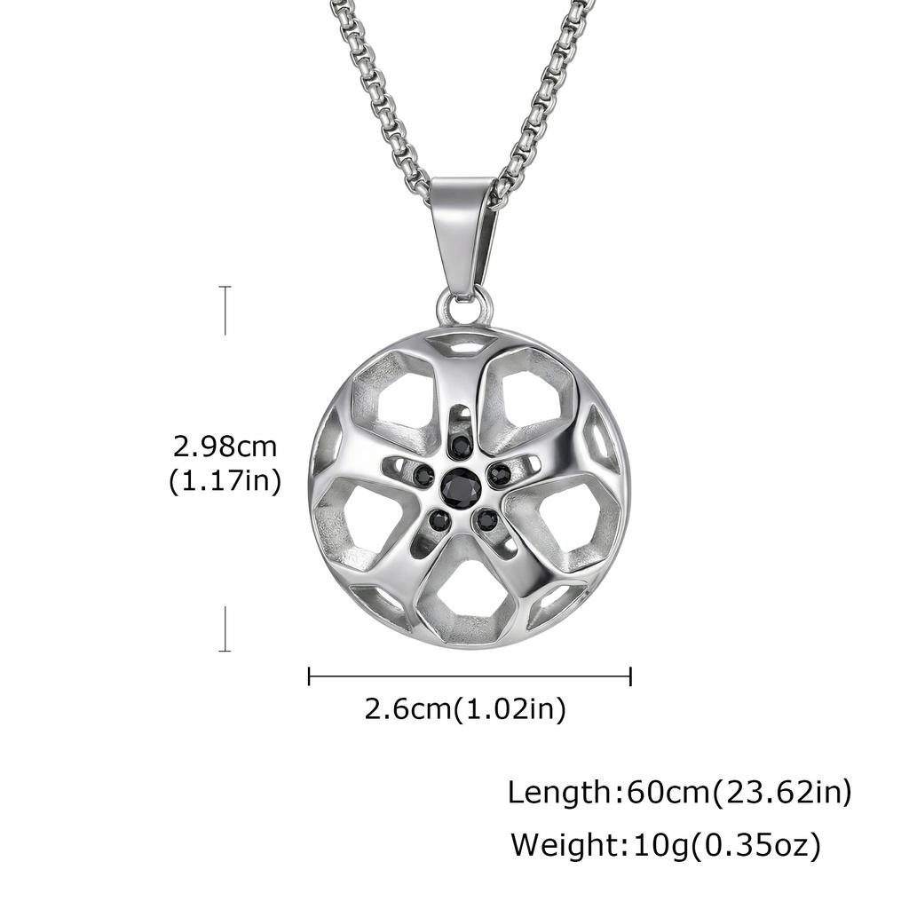Creative Unique Wheel Hub Pendant Necklace Inlaid Cubic Zircon Stainless Steel Necklace Fashion Punk Jewelry for Men Gift