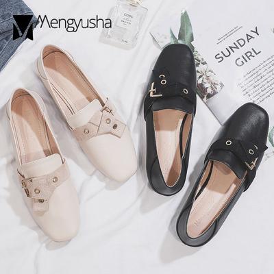 Модные женские туфли-лоферы с металлической пряжкой-бантом, без застежек, мокасины большого размера 42/43, квадратный носок, маленькие кожаные туфли для женщин