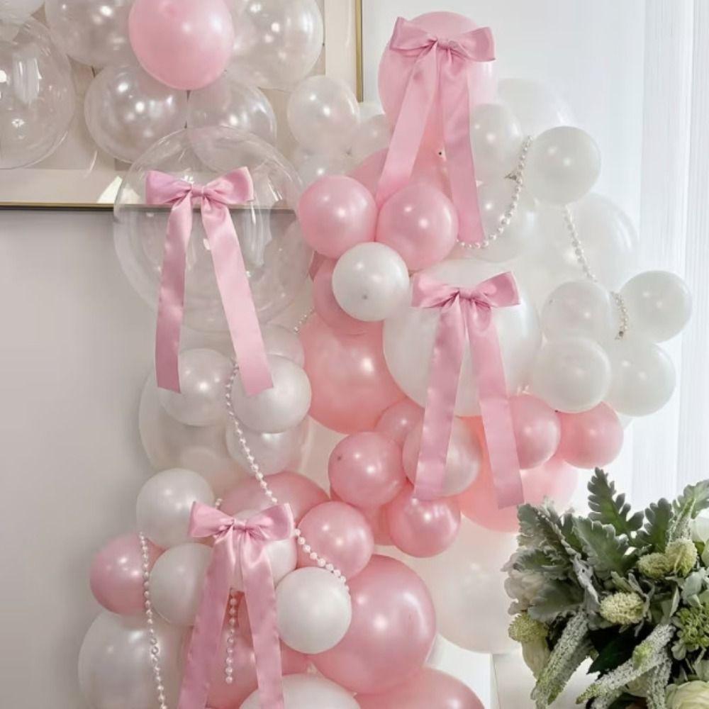 Faux Pearl Bowknot Banner Hanging Pendant Reusable Bow Beaded Garland  Birthday Decor