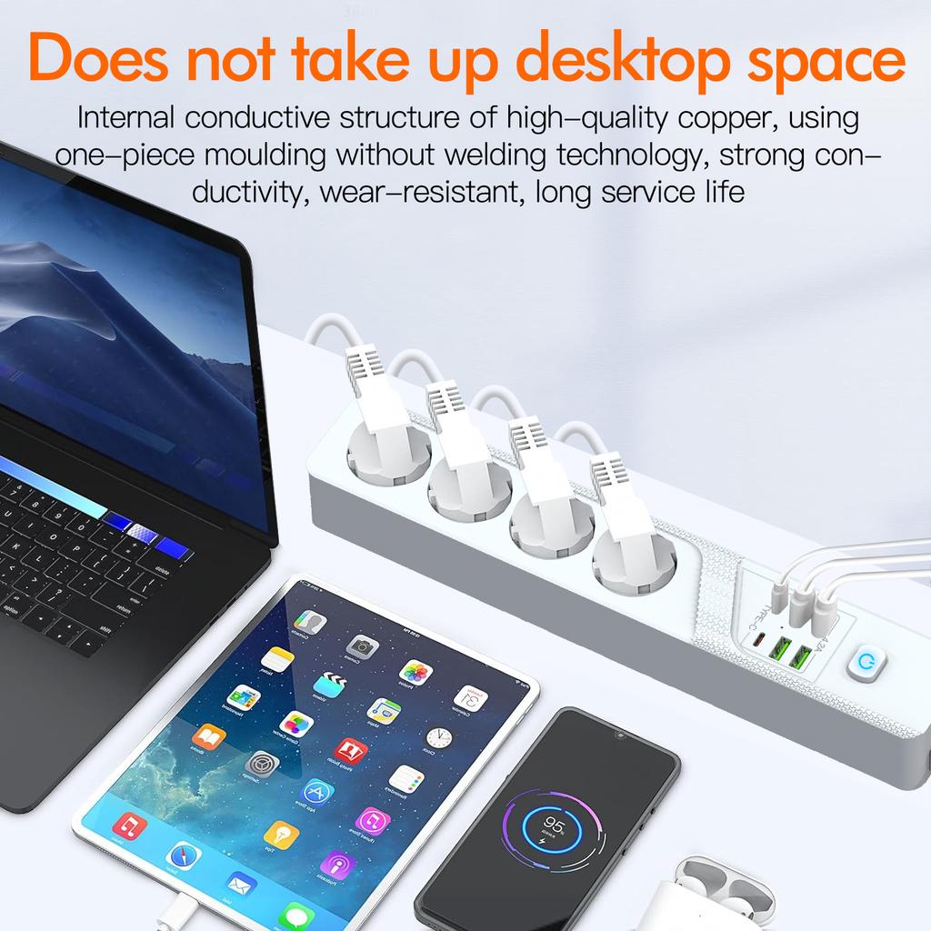 Сетевой фильтр с вилкой EU, защита от перегрузки, розетка-мультиразветвитель с 4 розетками переменного тока, 4 портами USB-A, 2 портами USB-C, сетевой фильтр для дома