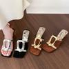 French Metal Square Buckle Foot Slippers Women's Summer Wear Flat-bottomed Casual Toe Niche High-heeled Cool Slippers