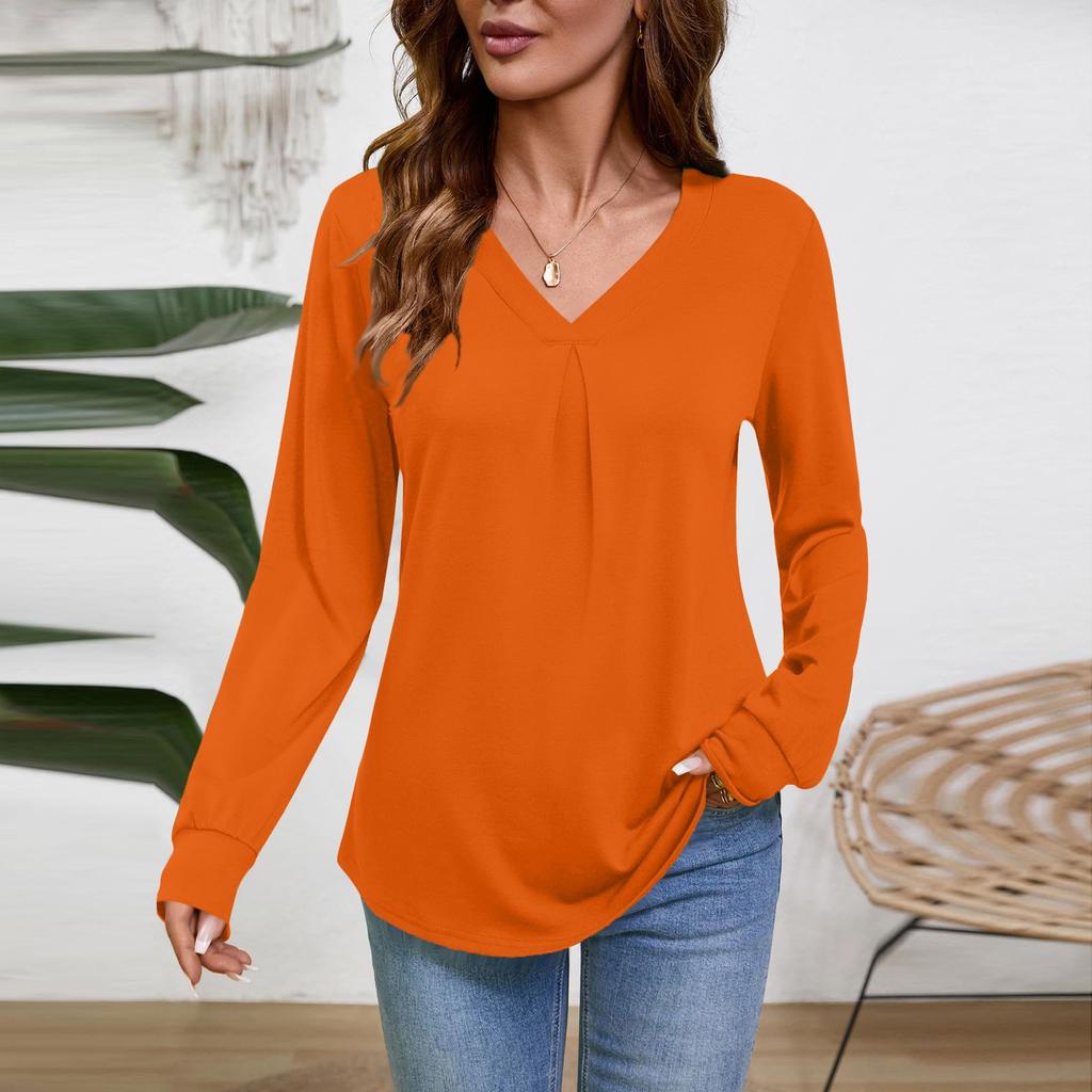 Женская блузка с длинным рукавом и V-образным вырезом, деловая повседневная туника, топ свободного кроя, рабочая рубашка