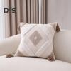 Boho Throw Pillow with Braided Rope Pattern And Tassels Soft Cotton Linen Textured Cushion for Sofa Bed Office
