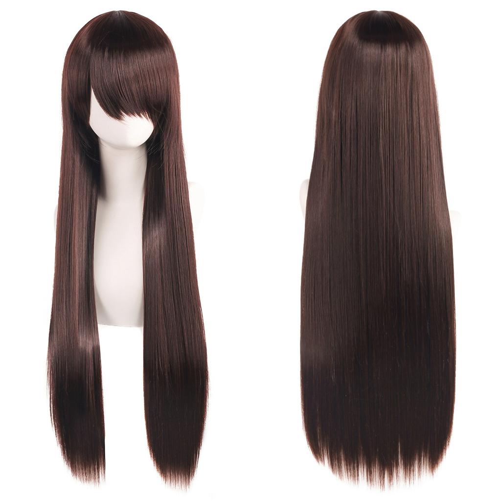 80cm Long Synthetic White Purple Cosplay Wigs Green Hair Straight Silver Wig Pink Hairpiece Lolita Wig with Bangs