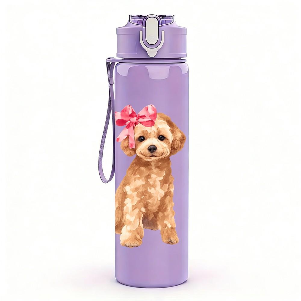 1PC Cute Golden Poodle Dog Cartoon 750ml Color Plastic Sports Water Bottle Leakproof Flip Straw Lid Suitable for Sports Office Home Use
