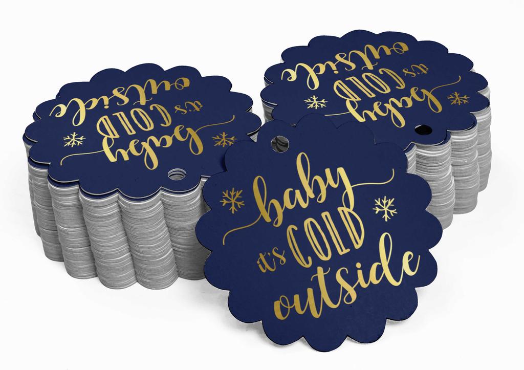 Inkdotpot Gold Foil Paper Hang Tags Baby It's Cold Outside Baby Shower Favor Tags 100