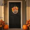 Artificial Autumn Flowers for Wall Wooden Pumpkin Halloween Door Sign with LED Lights Floral Hanging Warm Fall Lighted Wreaths Ornament Window