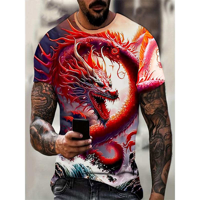 Dragon Pattern 3D Print T-Shirts Men's Streetwear Hip Hop Short Sleeve T Shirt Tees Harajuku Tops Clothing Shirt
