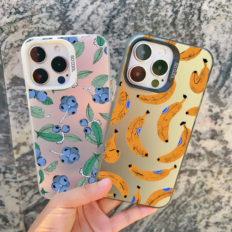 Чехол для телефона с рисунком фруктов (банан, клубника) для iPhone 14 13 12 11 Pro Max 13 Mini 16 15 Plus Pro Max, противоударный, лазерная задняя панель